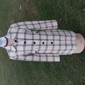 Loft Wool Blend Windowpane Black and White Plaid Check Winter Long Ladies Coat 8